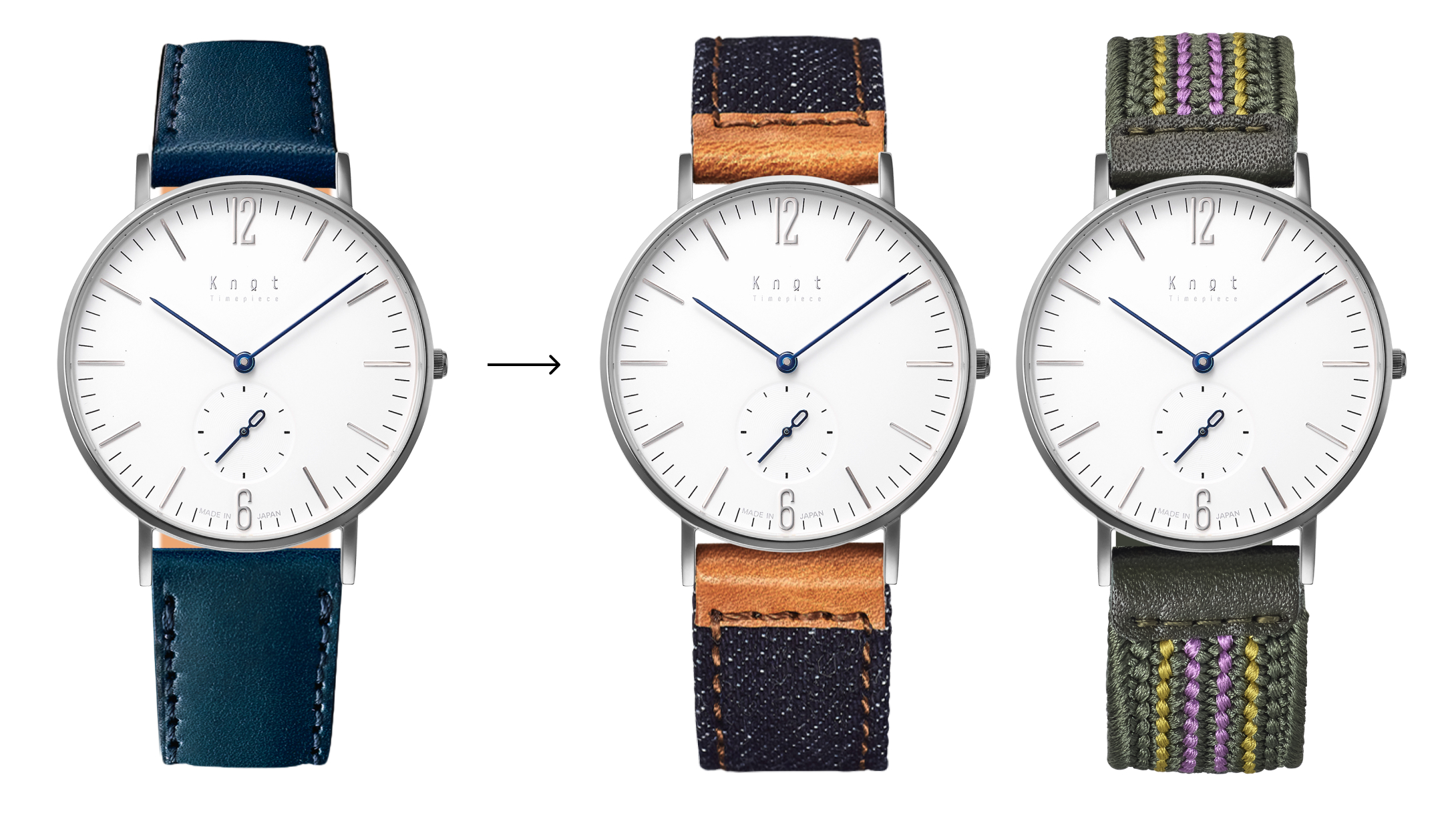 スモールセコンド(CS-36)シルバー×ホワイトカラーに各種ストラップを組み替えたイメージ