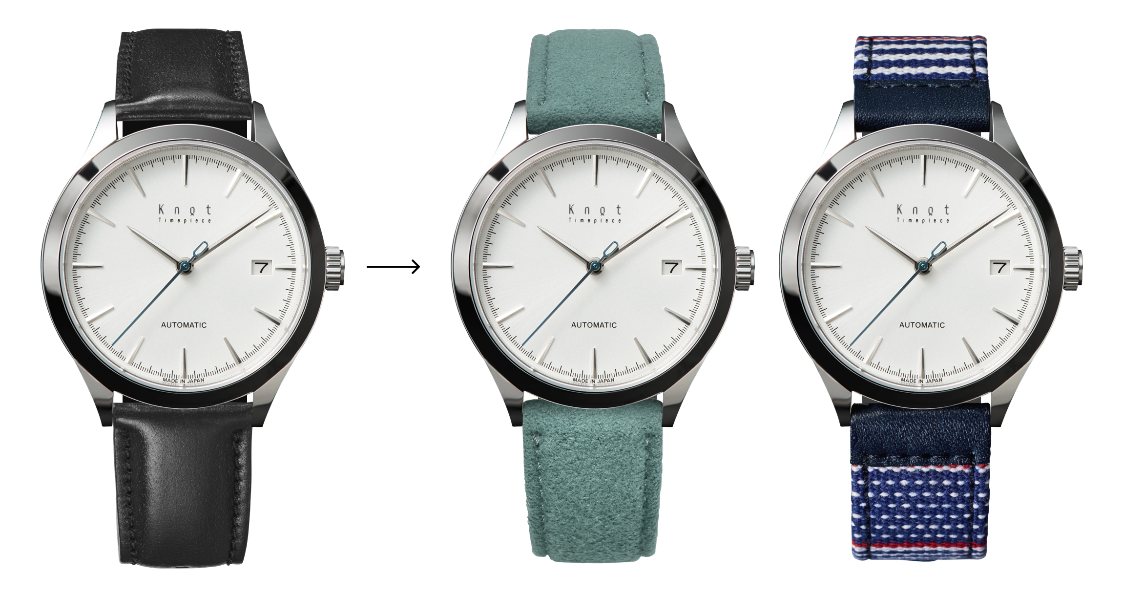 オートマティック(AT-38)シルバー×ホワイトカラーに各種ストラップを組み替えたイメージ